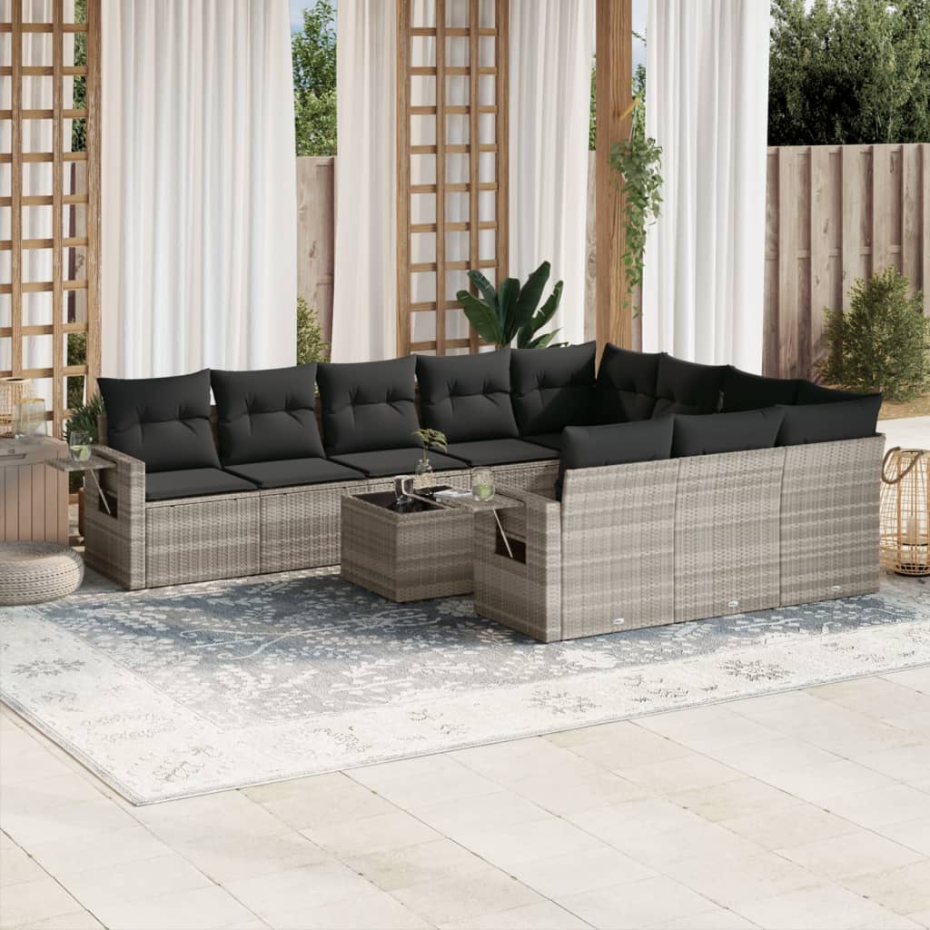 Set Divani da Giardino 11 pz con Cuscini in Polyrattan Grigio 3253039