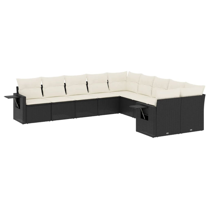 Set Divani da Giardino 10pz con Cuscini in Polyrattan Nero 3253043