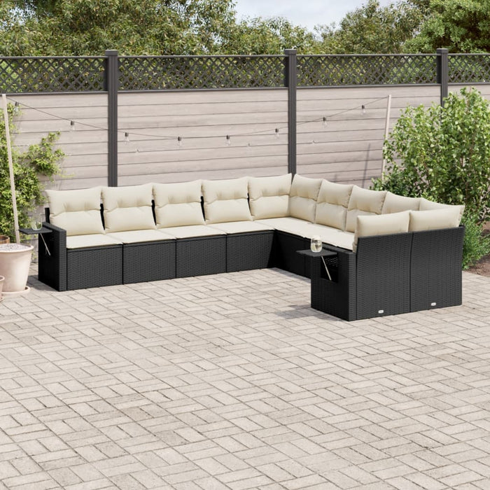 Set Divani da Giardino 10pz con Cuscini in Polyrattan Nero 3253043