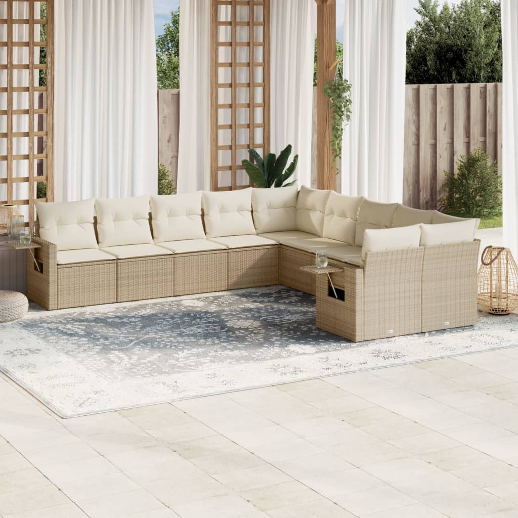 Set Divano da Giardino 10 pz con Cuscini Beige in Polyrattancod mxl 116689