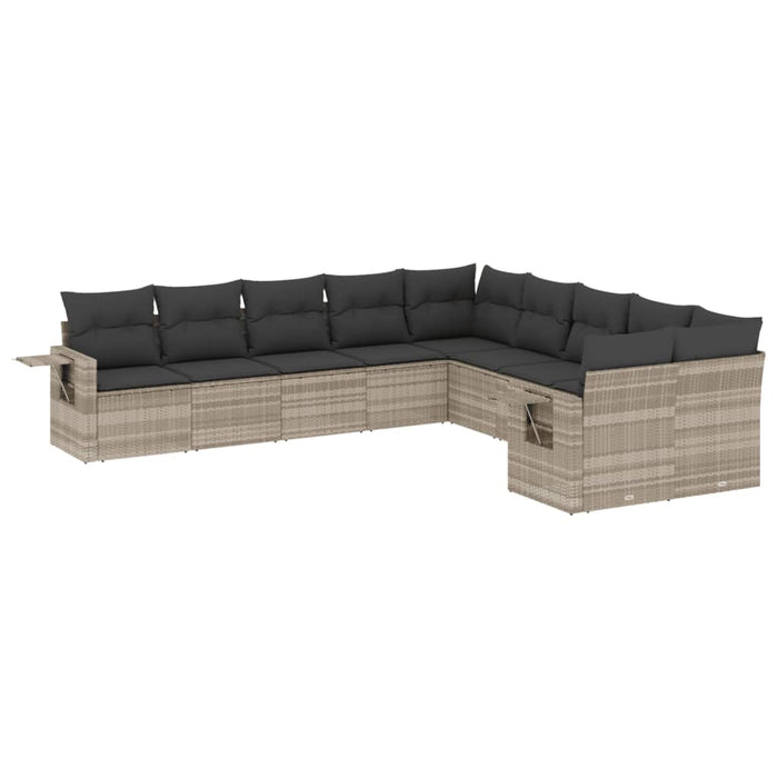 Set Divano Giardino 10 pz con Cuscini Grigio Chiaro Polyrattan 3253049