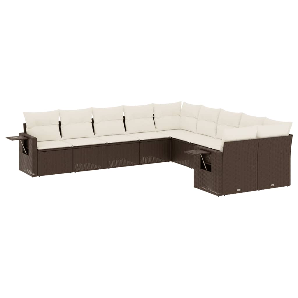 Set Divani da Giardino 10pz con Cuscini in Polyrattan Marronecod mxl 92756