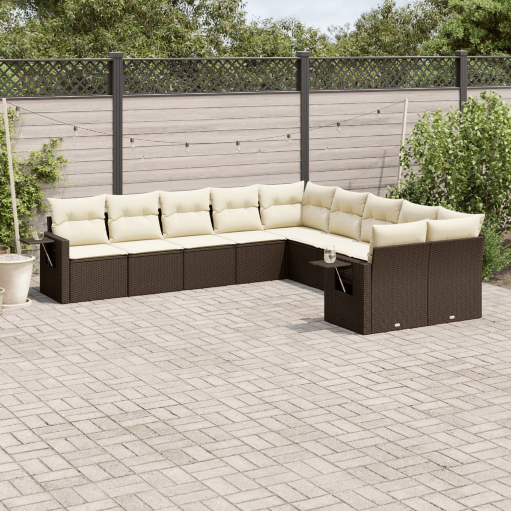 Set Divani da Giardino 10pz con Cuscini in Polyrattan Marronecod mxl 92756