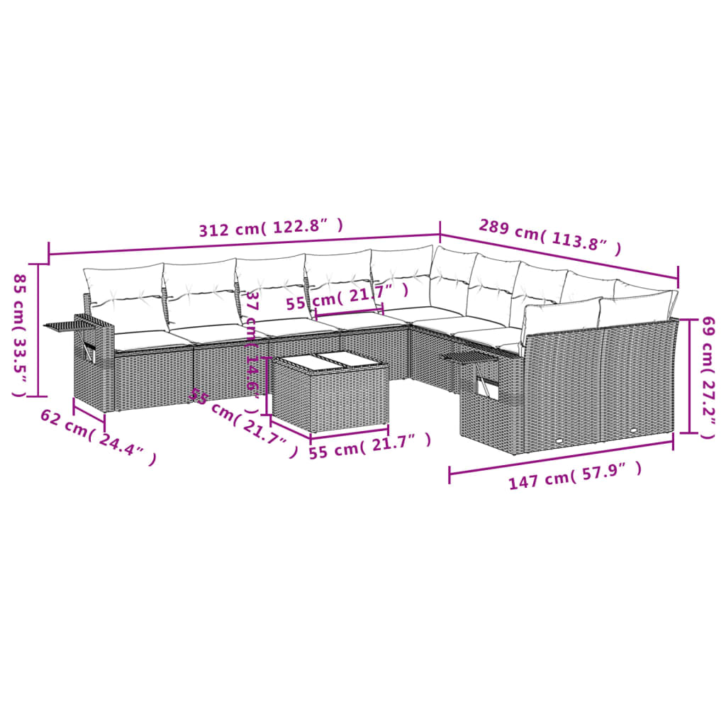 Set Divani da Giardino 11 pz con Cuscini in Polyrattan Nerocod mxl 90295