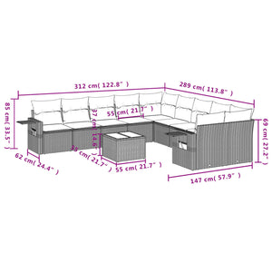 Set Divani da Giardino 11 pz con Cuscini in Polyrattan Nero 3253052