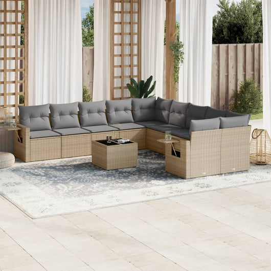 Set Divani da Giardino 11 pz con Cuscini Beige in Polyrattan 3253056