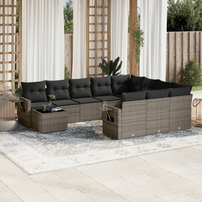 Set Divani da Giardino 11 pz con Cuscini in Polyrattan Grigio 3253067