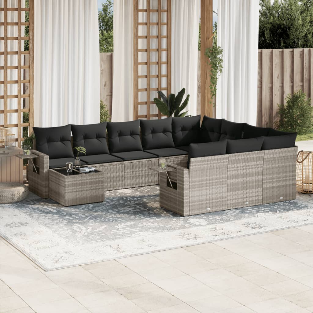 Set Divani da Giardino 11 pz con Cuscini in Polyrattan Grigio 3253069