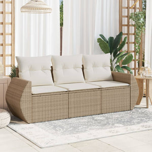 Set Divano da Giardino 3 pz con Cuscini Beige in Polyrattan 3253395