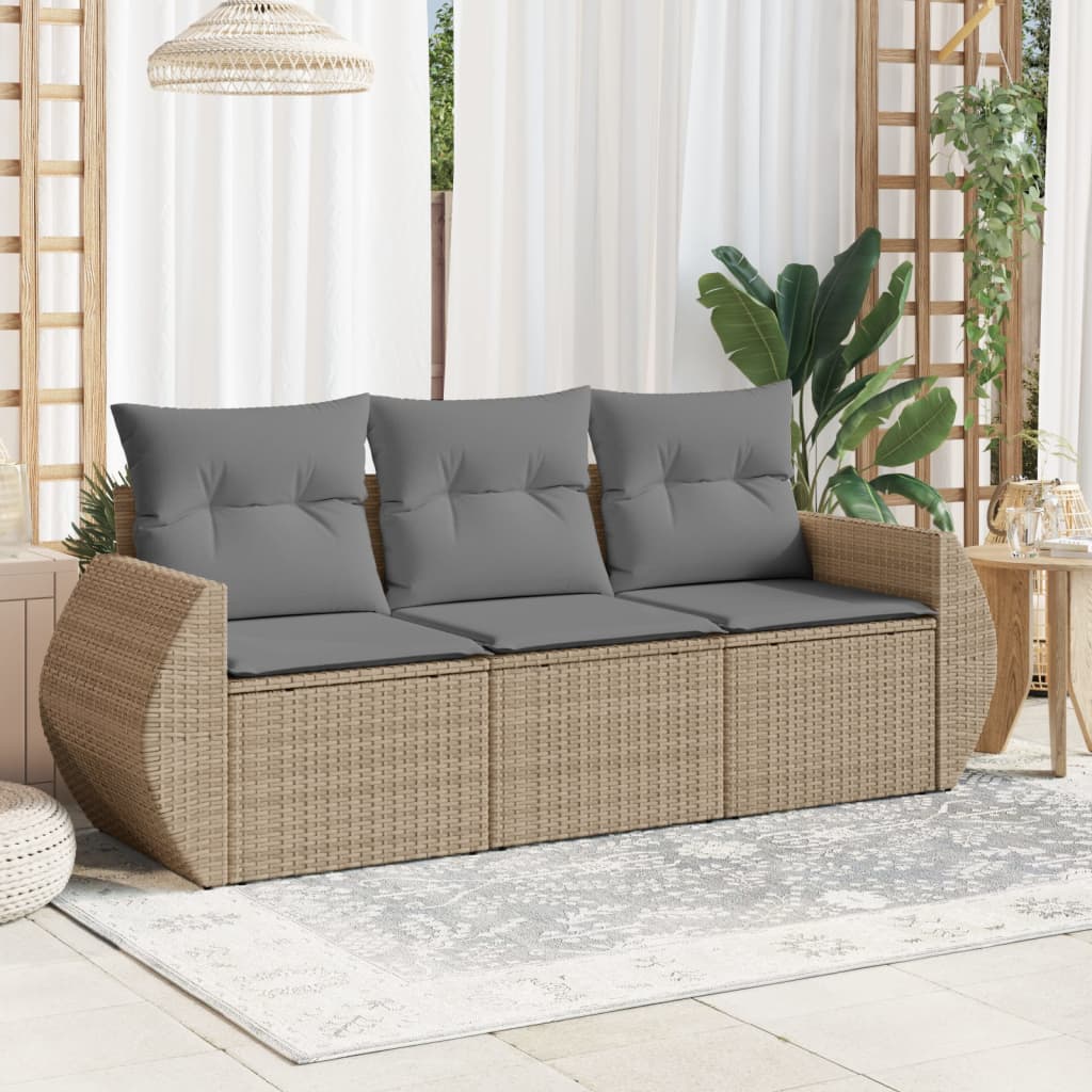 Set Divano da Giardino 3 pz con Cuscini Beige in Polyrattancod mxl 87911