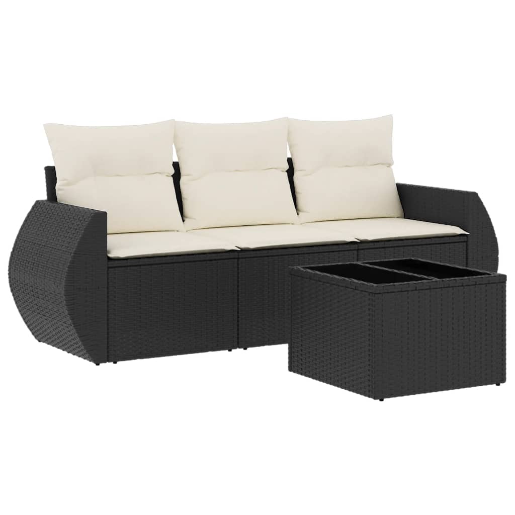 Set Divani da Giardino 4 pz con Cuscini Nero in Polyrattan 3253403