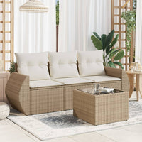 Set Divano da Giardino 4 pz con Cuscini Beige in Polyrattan 3253405