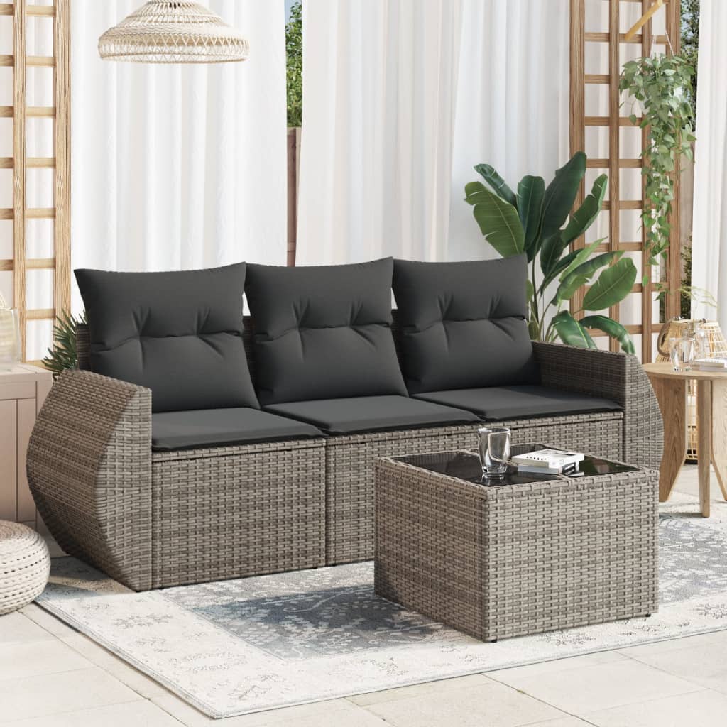 Set Divani da Giardino 4 pz con Cuscini in Polyrattan Grigiocod mxl 111935