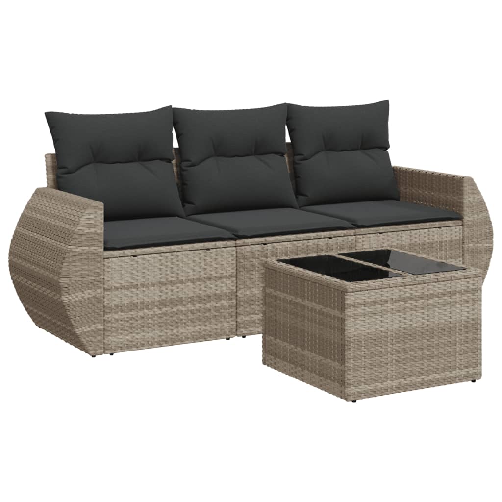 Set Divano da Giardino 4pz con Cuscini Grigio Chiaro Polyrattan 3253409