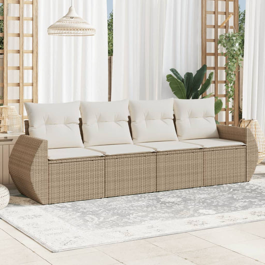 Set Divano da Giardino 4 pz con Cuscini Beige in Polyrattan 3253415