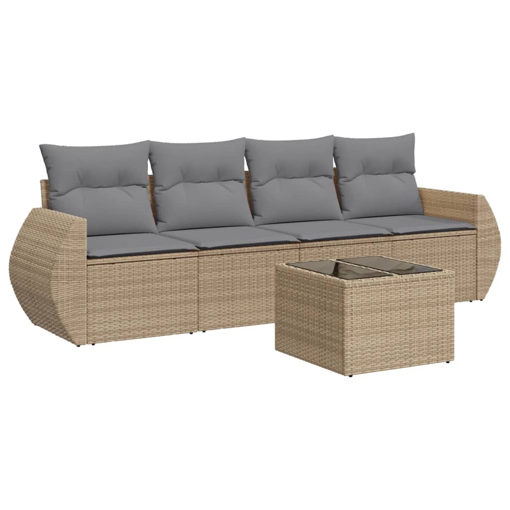 Set Divano da Giardino 5 pz con Cuscini Beige in Polyrattancod mxl 113429