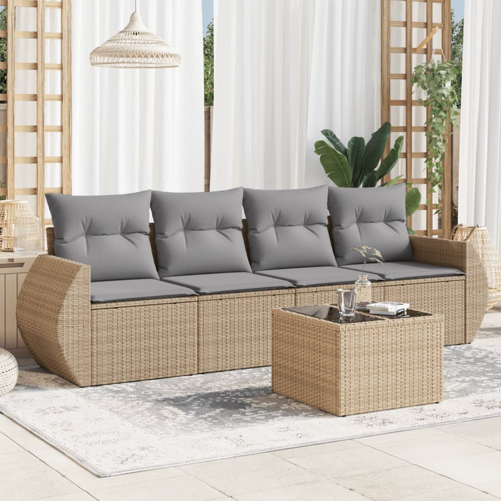 Set Divano da Giardino 5 pz con Cuscini Beige in Polyrattancod mxl 113429