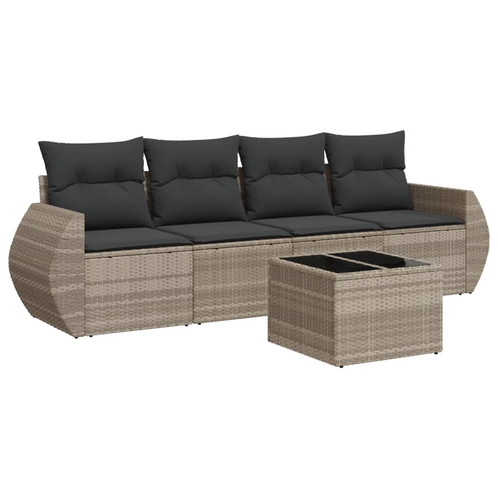 Set Divano da Giardino 5pz con Cuscini Grigio Chiaro Polyrattan 3253429