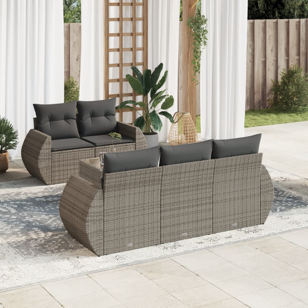 Set Divano da Giardino 6 pz con Cuscini Grigio in Polyrattan 3253437