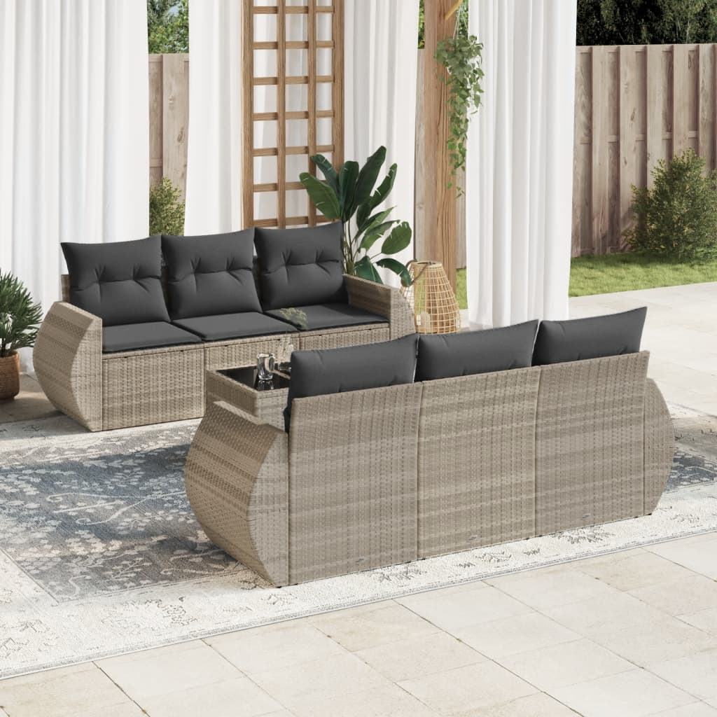 Set Divani da Giardino 7pz con Cuscini Grigio Chiaro Polyrattan 3253449