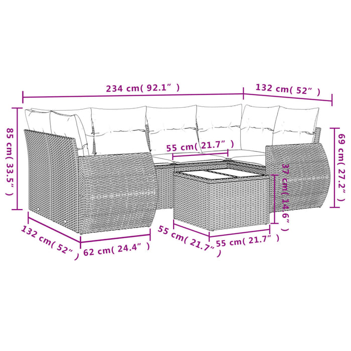 Set Divani da Giardino 7 pz con Cuscini Beige in Polyrattan 3253455