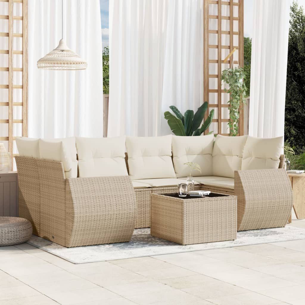 Set Divani da Giardino 7 pz con Cuscini Beige in Polyrattan 3253455