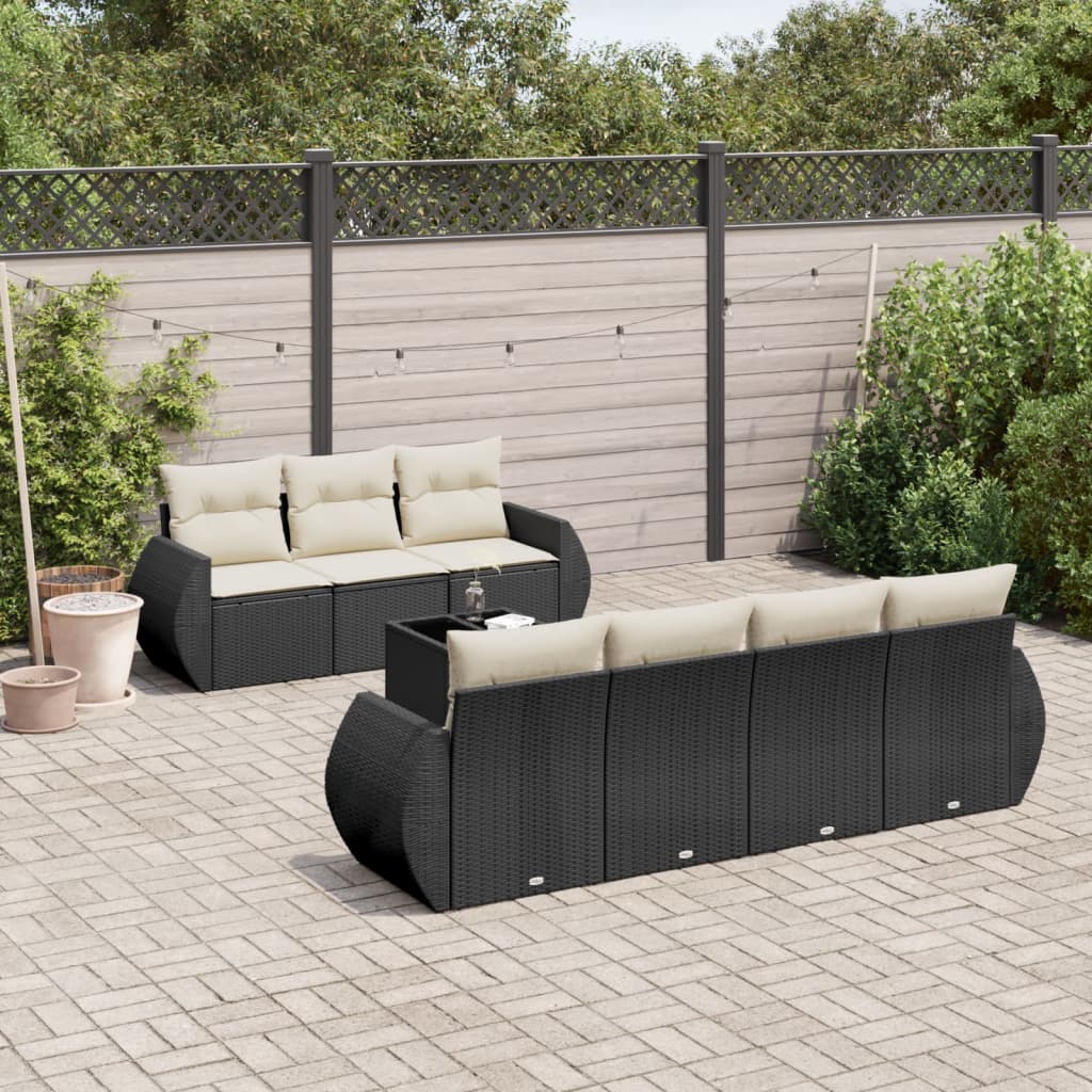 Set Divani da Giardino con Cuscini 8 pz Nero in Polyrattan 3253463