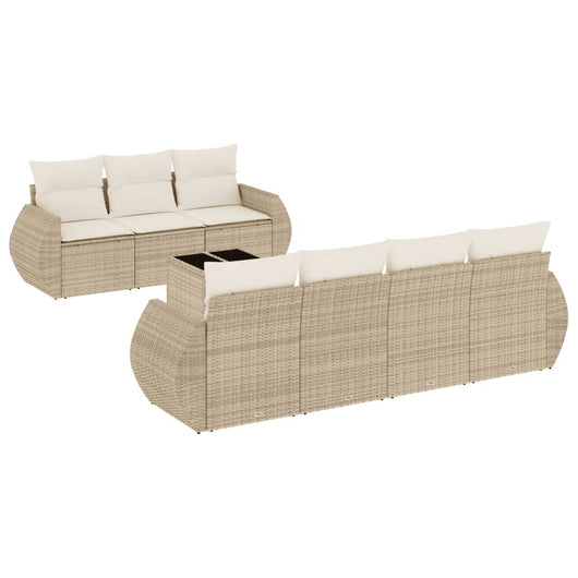 Set Divano da Giardino 8 pz con Cuscini Beige in Polyrattan 3253465