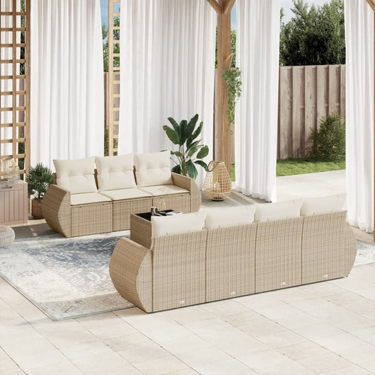 Set Divano da Giardino 8 pz con Cuscini Beige in Polyrattan 3253465