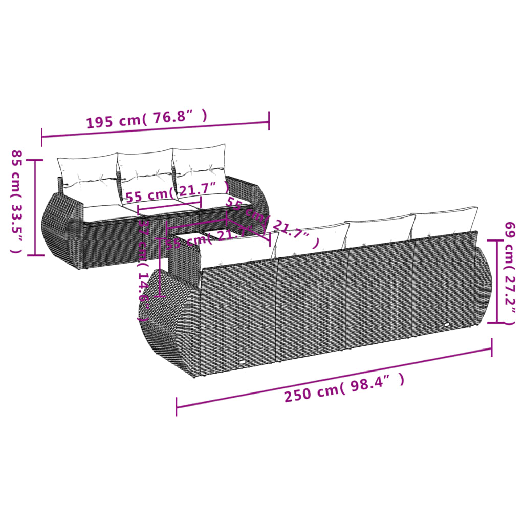 Set Divano da Giardino 8 pz con Cuscini Grigio in Polyrattancod mxl 88484