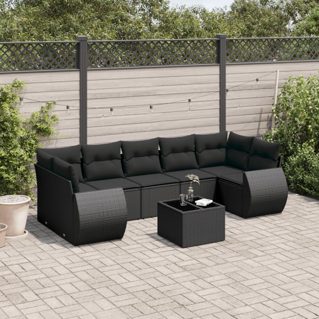 Set Divani da Giardino con Cuscini 8 pz Nero in Polyrattancod mxl 114310