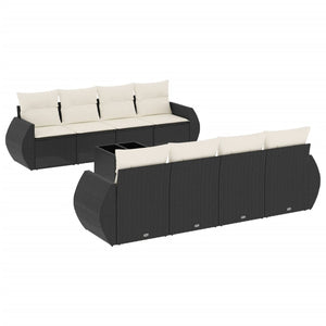 Set Divani da Giardino 9 pz con Cuscini Nero in Polyrattan 3253483