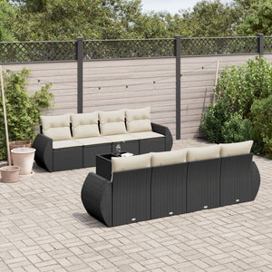 Set Divani da Giardino 9 pz con Cuscini Nero in Polyrattan 3253483