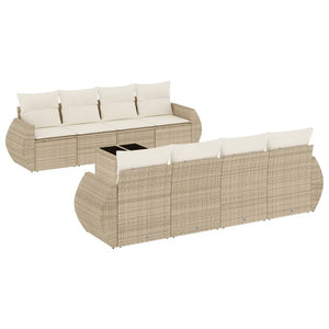 Set Divano da Giardino 9 pz con Cuscini Beige in Polyrattan 3253485