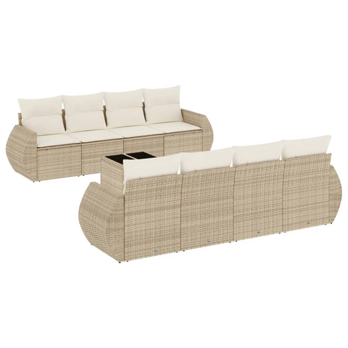 Set Divano da Giardino 9 pz con Cuscini Beige in Polyrattan 3253485