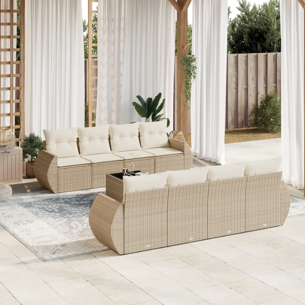 Set Divano da Giardino 9 pz con Cuscini Beige in Polyrattan 3253485