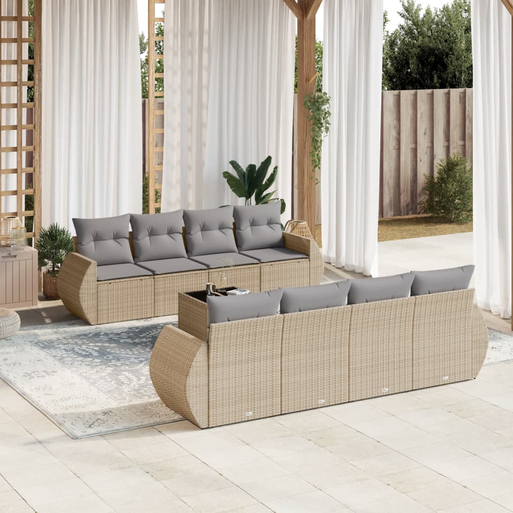 Set Divano da Giardino 9 pz con Cuscini Beige in Polyrattan 3253486