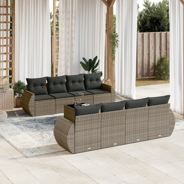 Set Divano da Giardino 9 pz con Cuscini Grigio in Polyrattan 3253487