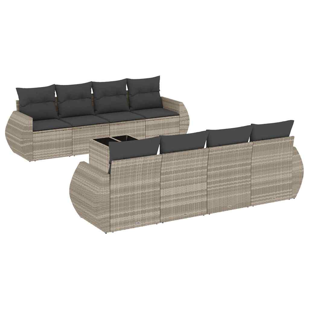 Set Divano da Giardino 9pz con Cuscini Grigio Chiaro Polyrattan 3253489