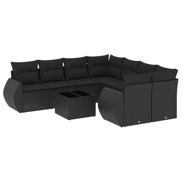 Set Divani da Giardino 9 pz con Cuscini Nero in Polyrattan 3253492