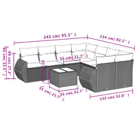 Set Divani da Giardino 9 pz con Cuscini Nero in Polyrattan 3253492