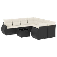 Set Divani da Giardino 9 pz con Cuscini Nero in Polyrattan 3253493