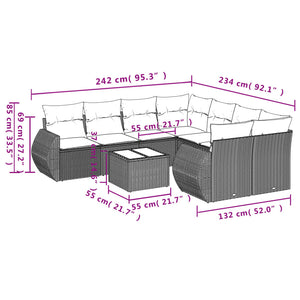 Set Divani da Giardino 9 pz con Cuscini Nero in Polyrattan 3253493