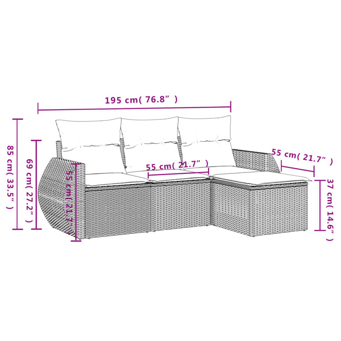 Set Divani da Giardino 4 pz con Cuscini in Polyrattan Grigiocod mxl 92090