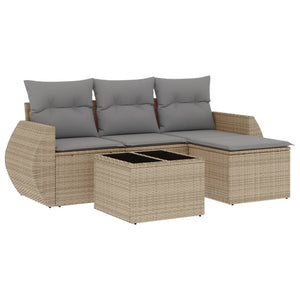 Set Divano da Giardino 5 pz con Cuscini Beige in Polyrattan 3253616