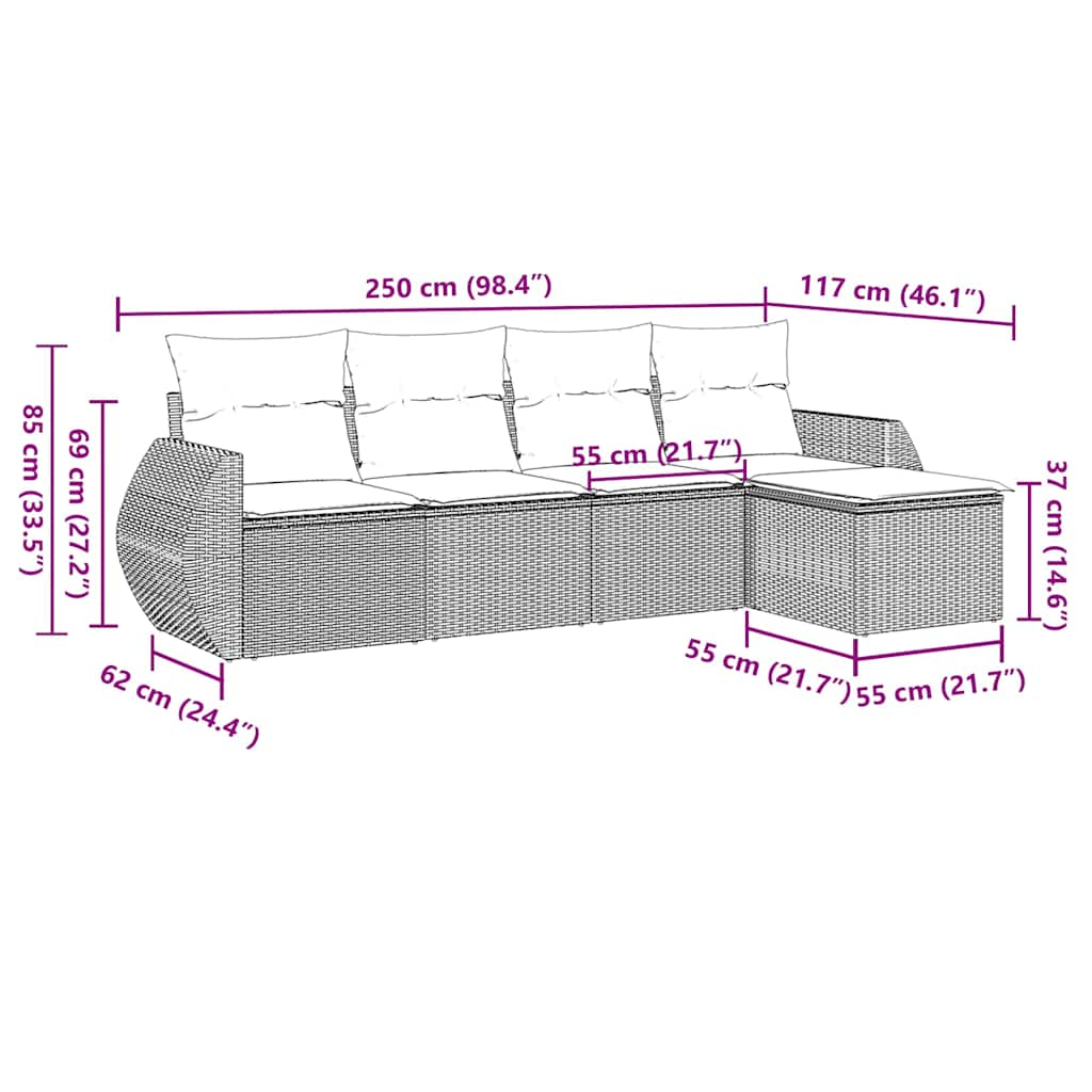 Set Divano da Giardino 5pz con Cuscini Grigio Chiaro Polyrattan 3253629