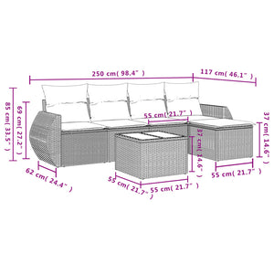 Set Divano da Giardino 6 pz con Cuscini Grigio in Polyrattan 3253637