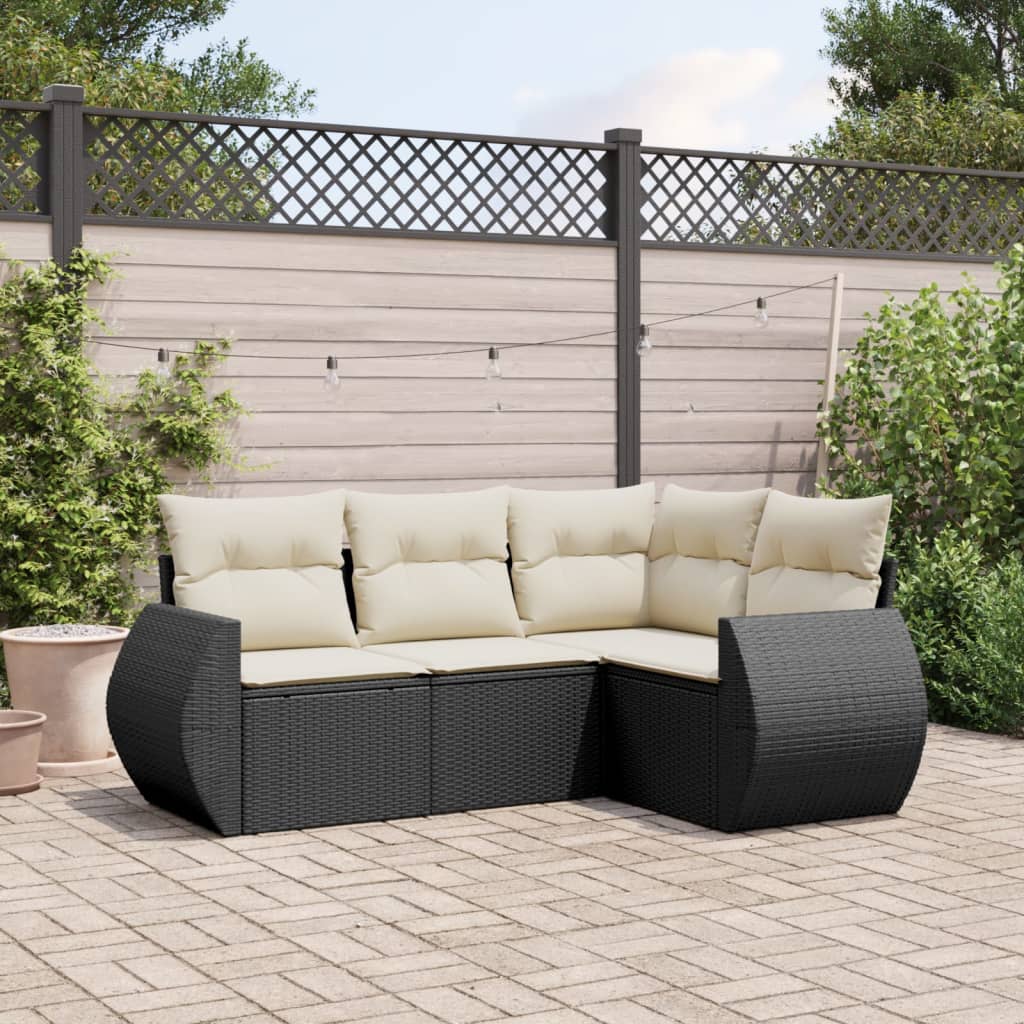 Set Divani da Giardino 4 pz con Cuscini Nero in Polyrattan 3253643