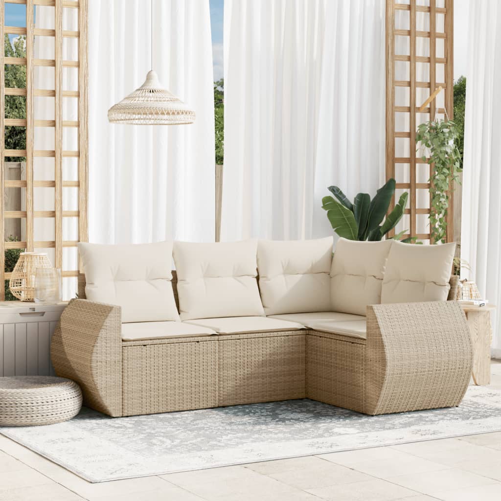 Set Divano da Giardino 4 pz con Cuscini Beige in Polyrattancod mxl 91697