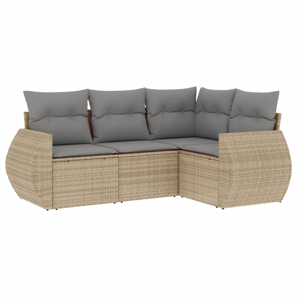 Set Divano da Giardino 4 pz con Cuscini Beige in Polyrattan 3253646